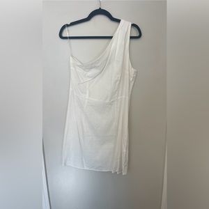 One Shoulder White Linen Dress